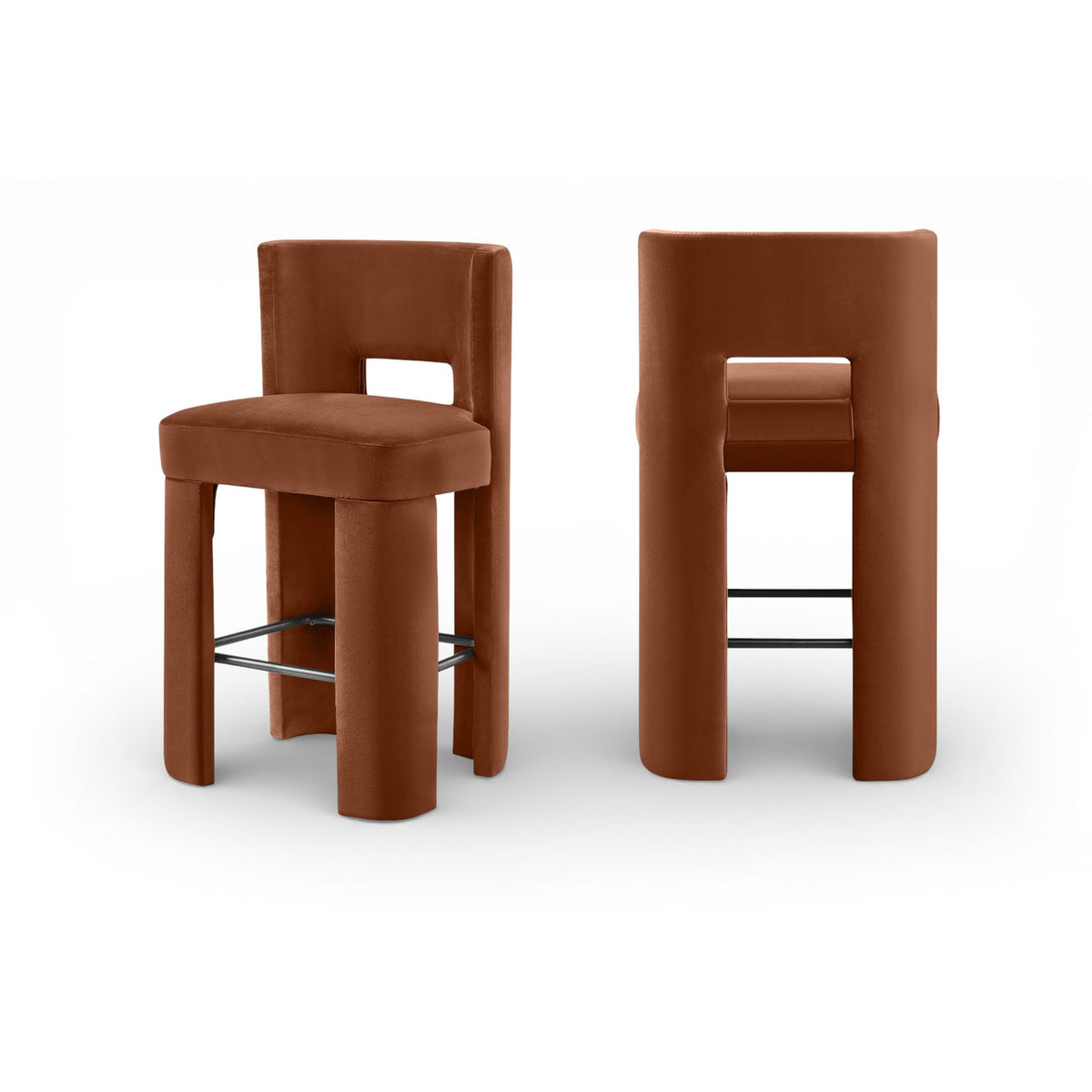 Zuno Cognac Velvet Performance Fabric Upholstered Bar Stool Set of 2