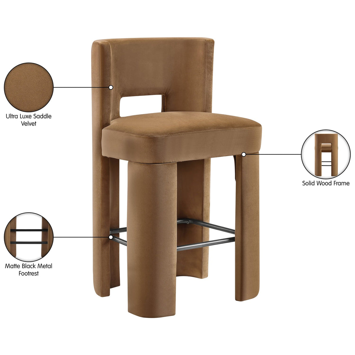 Zuno Saddle Velvet Performance Fabric Upholstered Bar Stool Set of 2