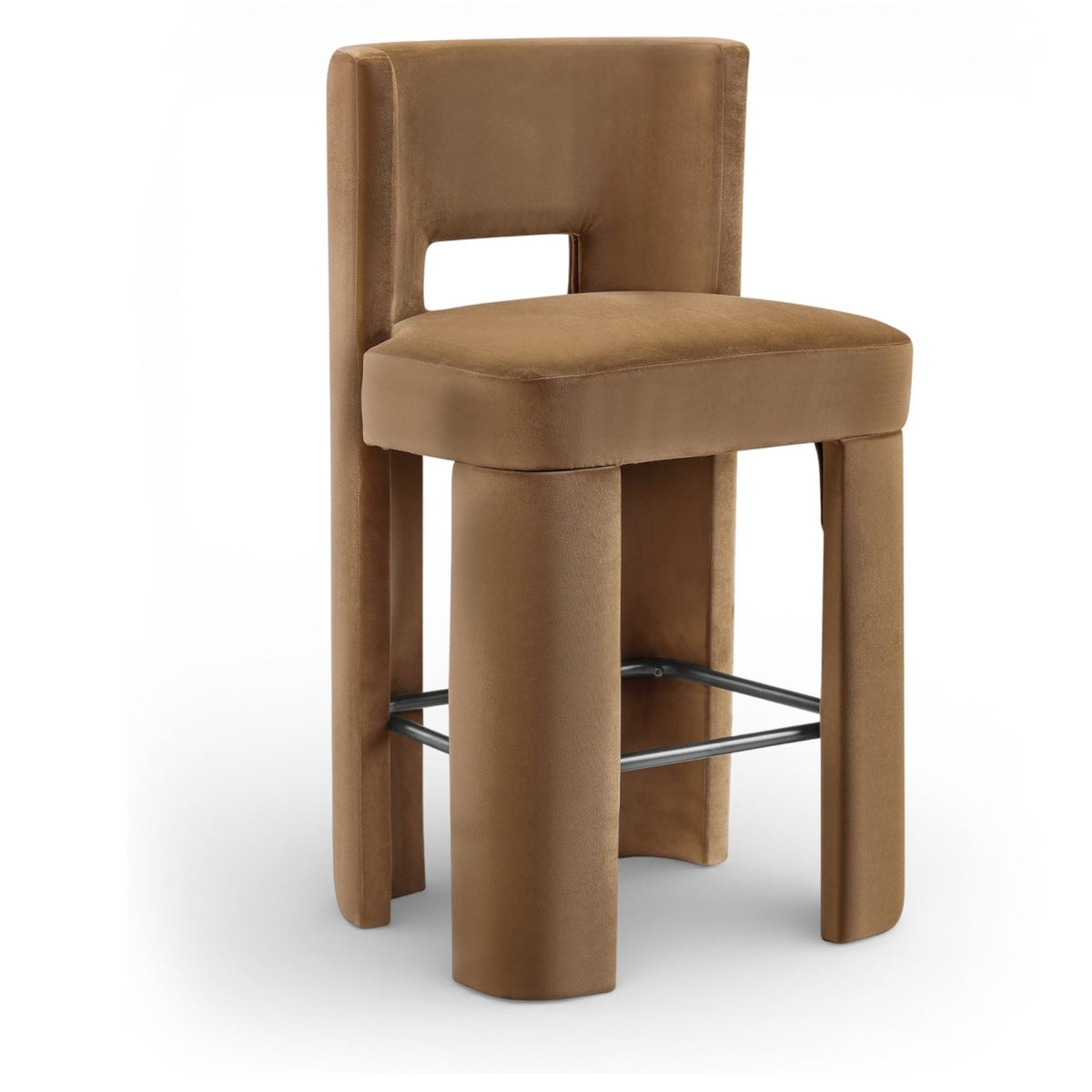 Zuno Saddle Velvet Bar Stool, Set of 2 in saddle performance velvet and wood, primary product view