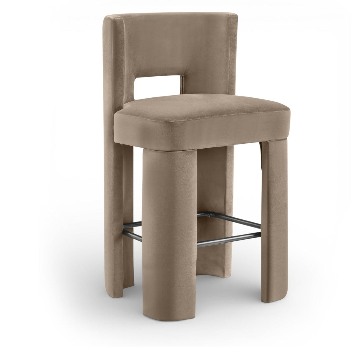 Zuno Taupe Velvet Bar Stool, Set of 2 in taupe performance velvet and wood, primary product view