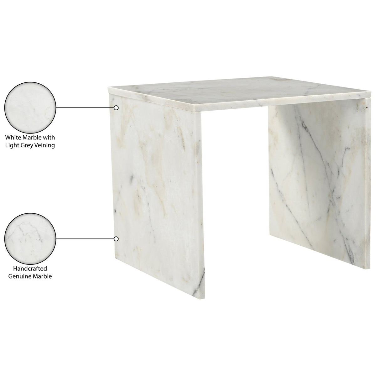 Vernazza White Genuine Marble End Side Table Set of 2