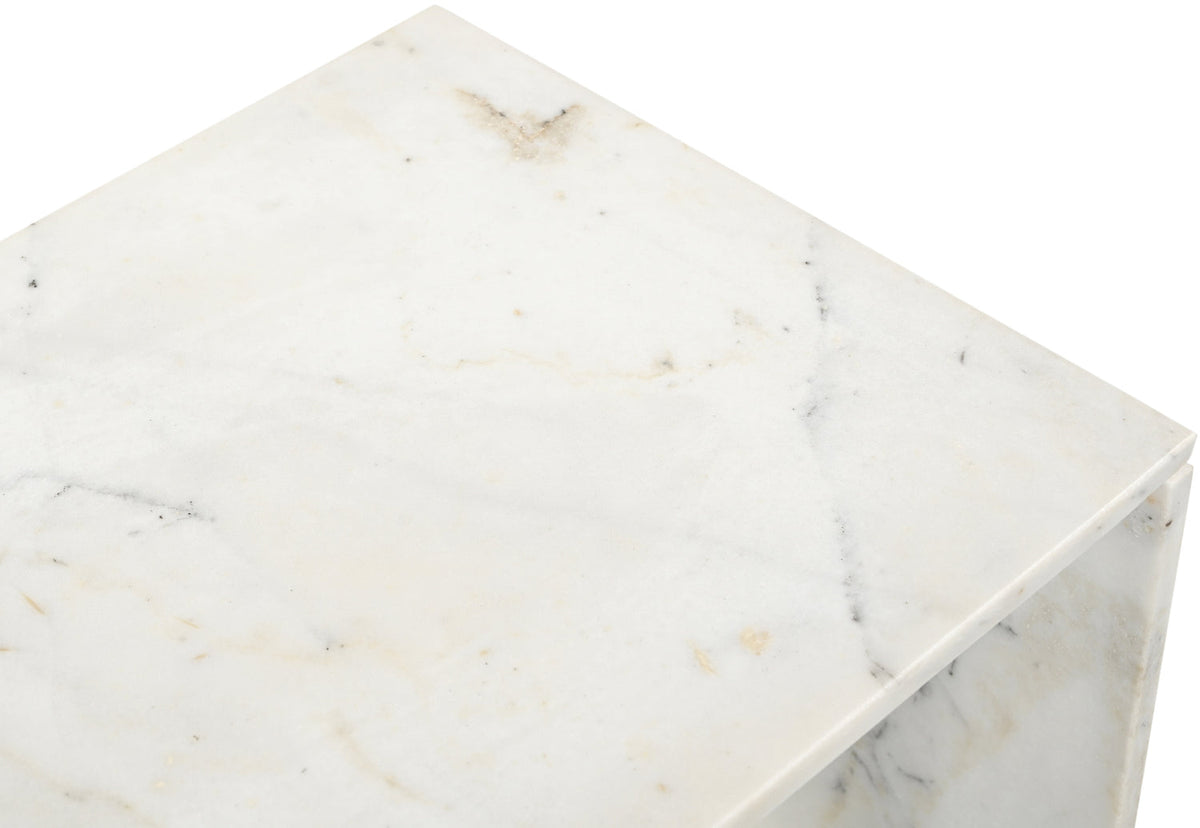 Vernazza White Genuine Marble End Side Table Set of 2