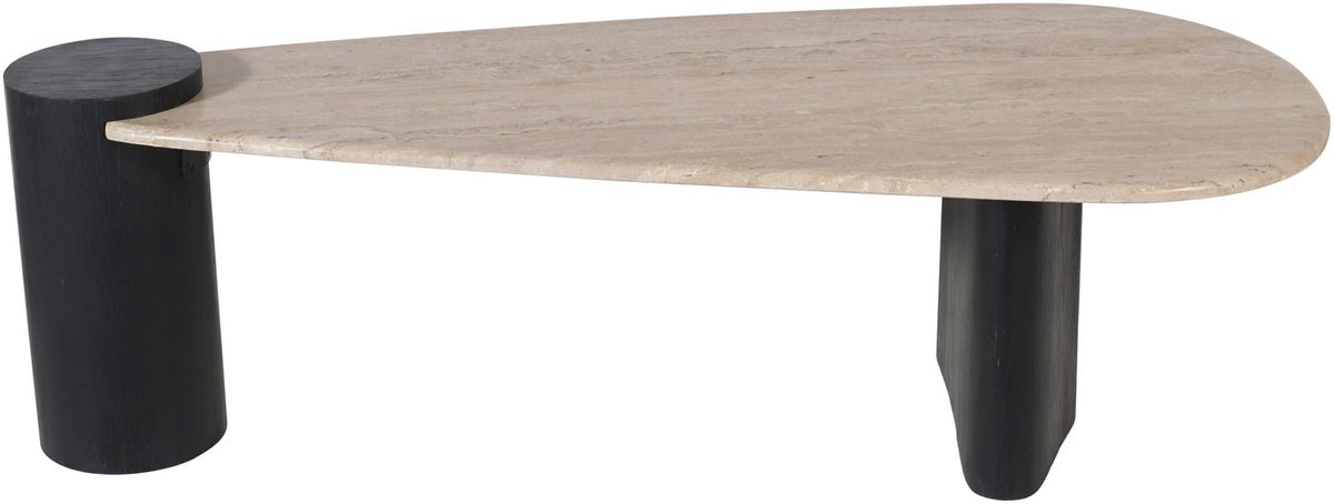 Taverna Natural Travertine Top And Oak Wood Base Coffee Table