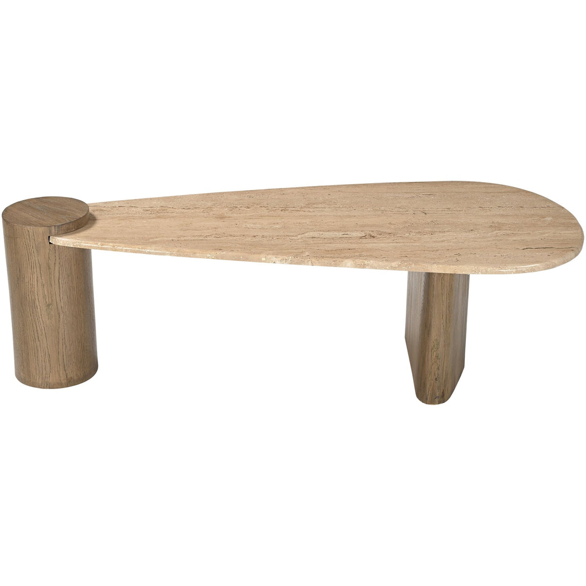 Taverna Natural Travertine Top And Oak Wood Base Coffee Table