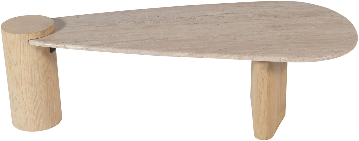 Taverna Natural Travertine Top And Oak Wood Base Coffee Table