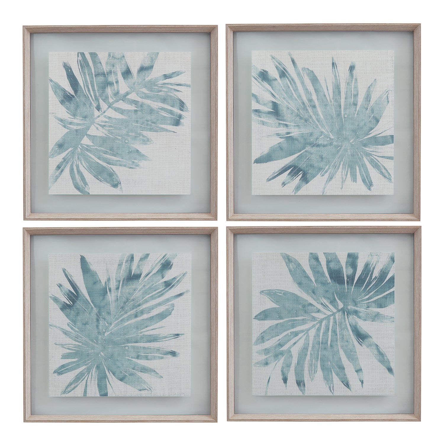 Bassett Mirror Burlap Ocean Palm Framed Print Set of 4