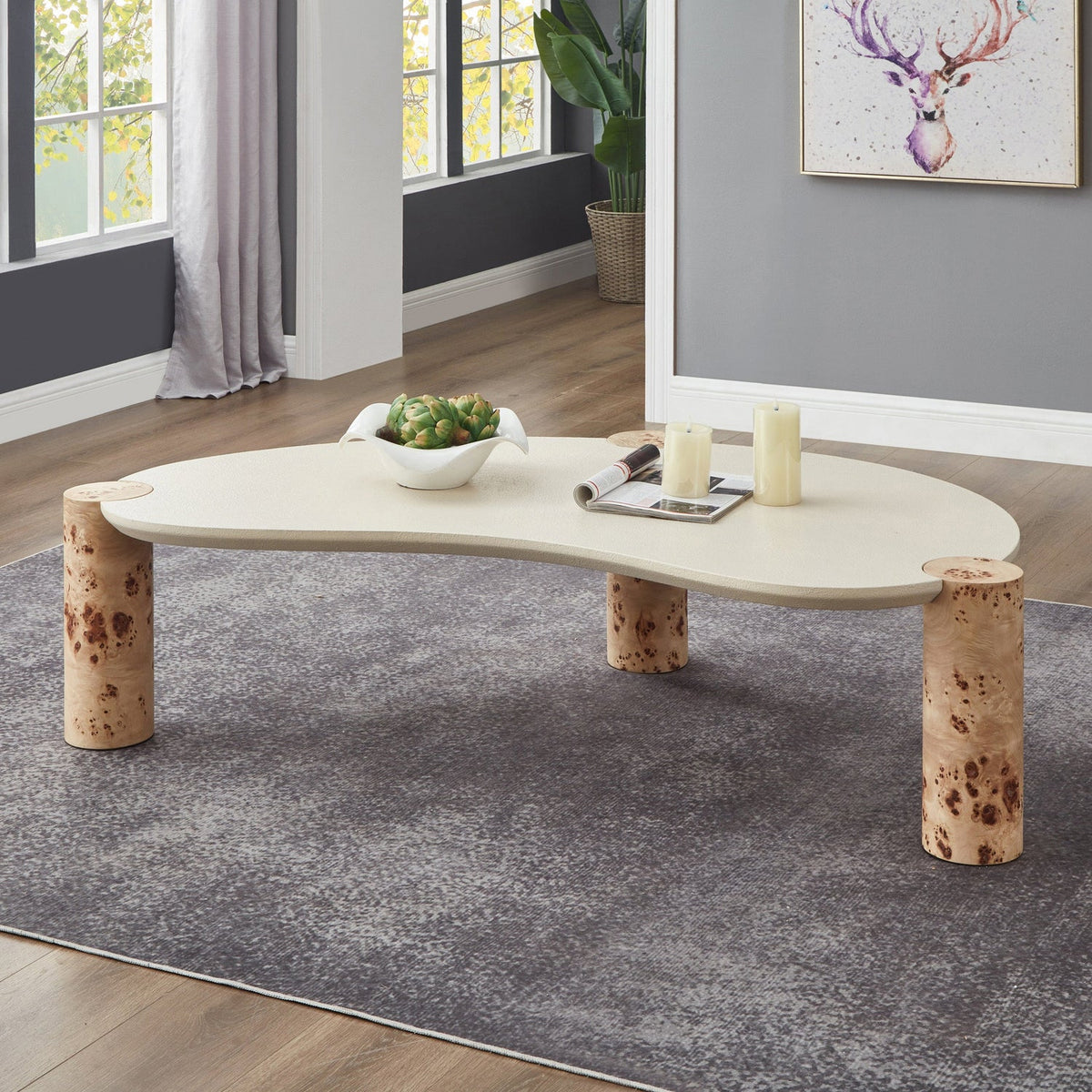 Thor Natural Resin Top And Burl Veneer Base Coffee Table