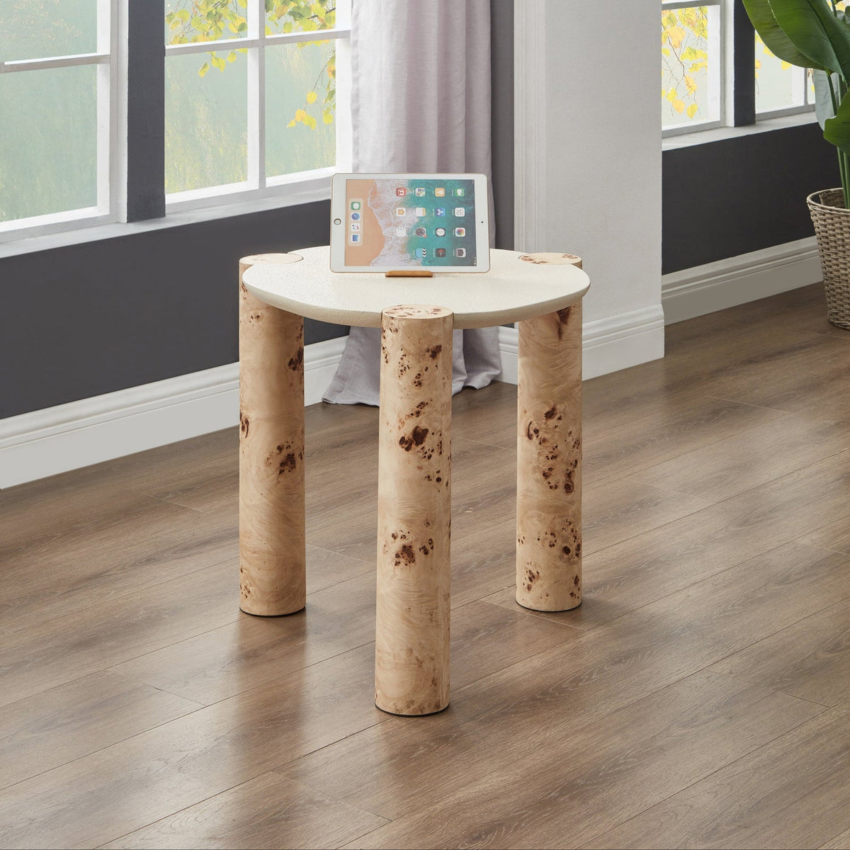 Thor Natural Resin Top And Burl Veneer Base End Side Table Set of 2