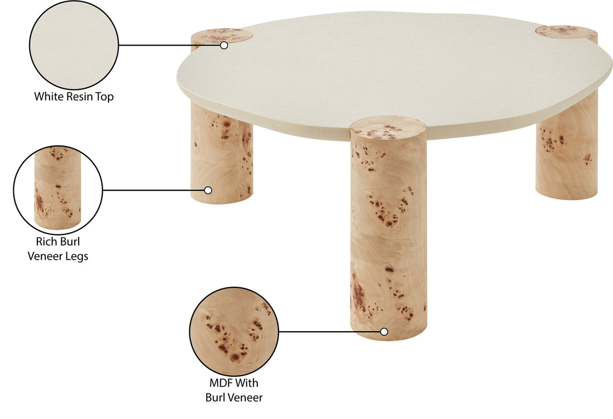 Thor Natural Resin Top And Burl Veneer Base Coffee Table