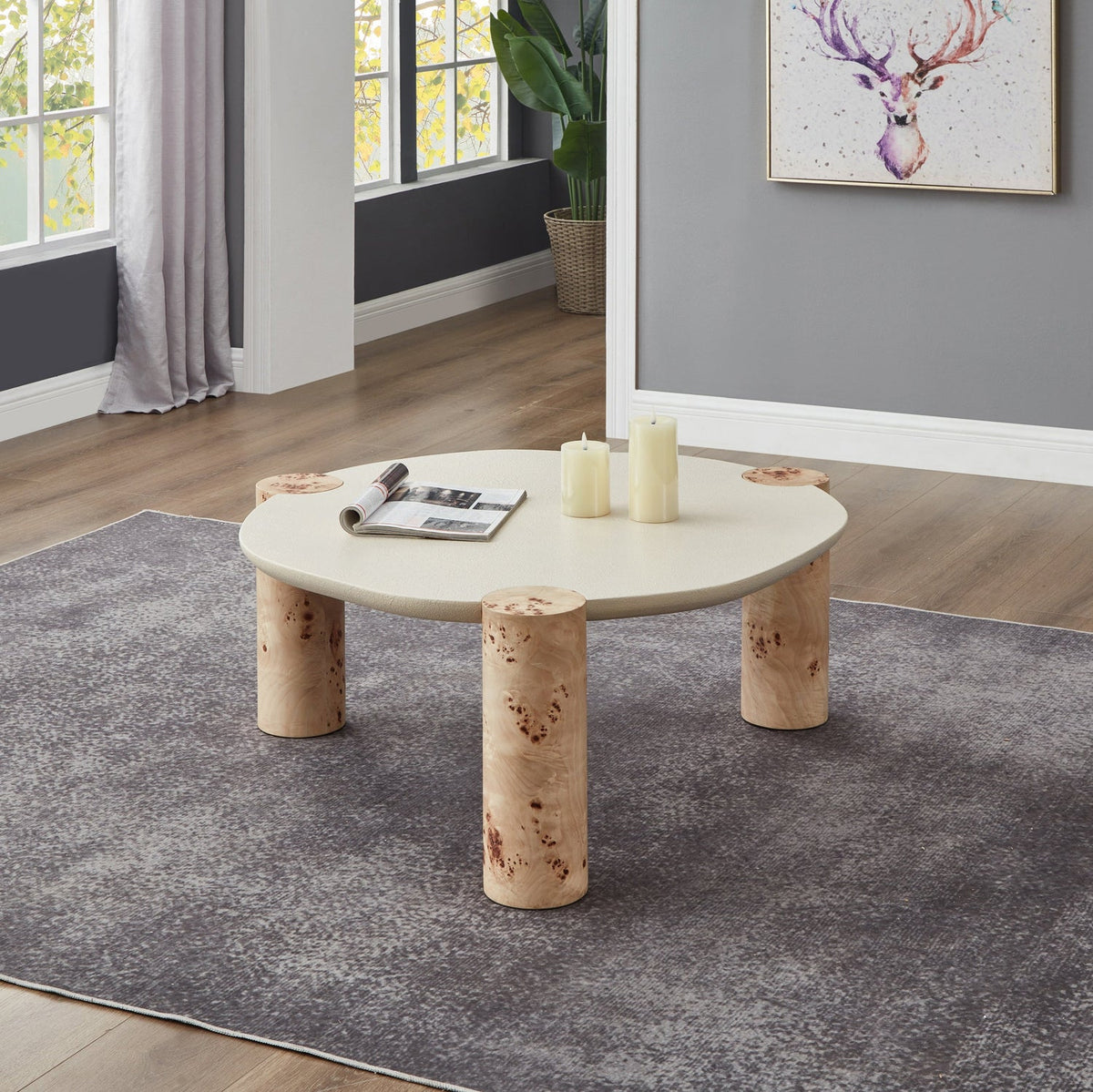 Thor Natural Resin Top And Burl Veneer Base Coffee Table
