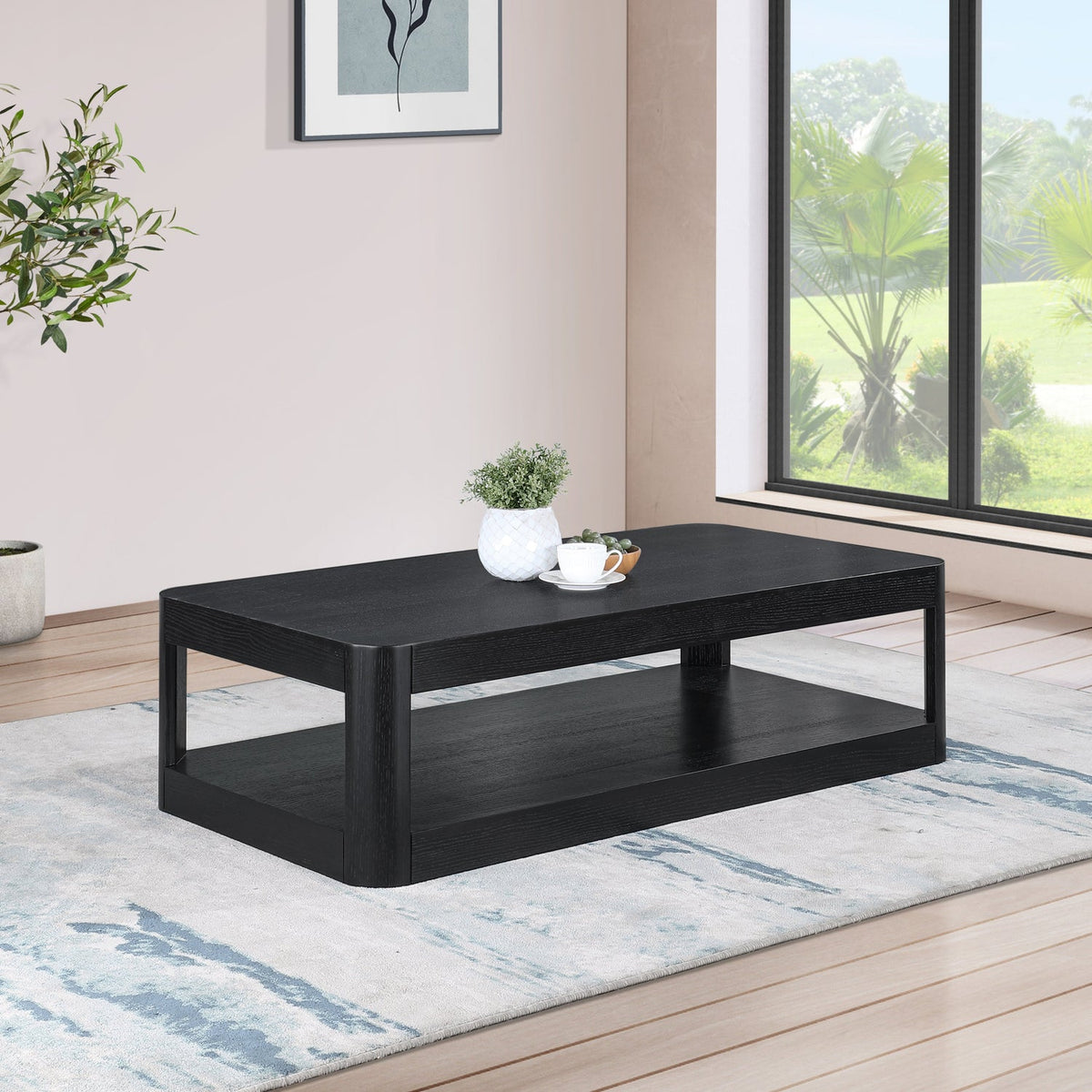 Reeves Black Solid Wood And Burl Veneer Coffee Table