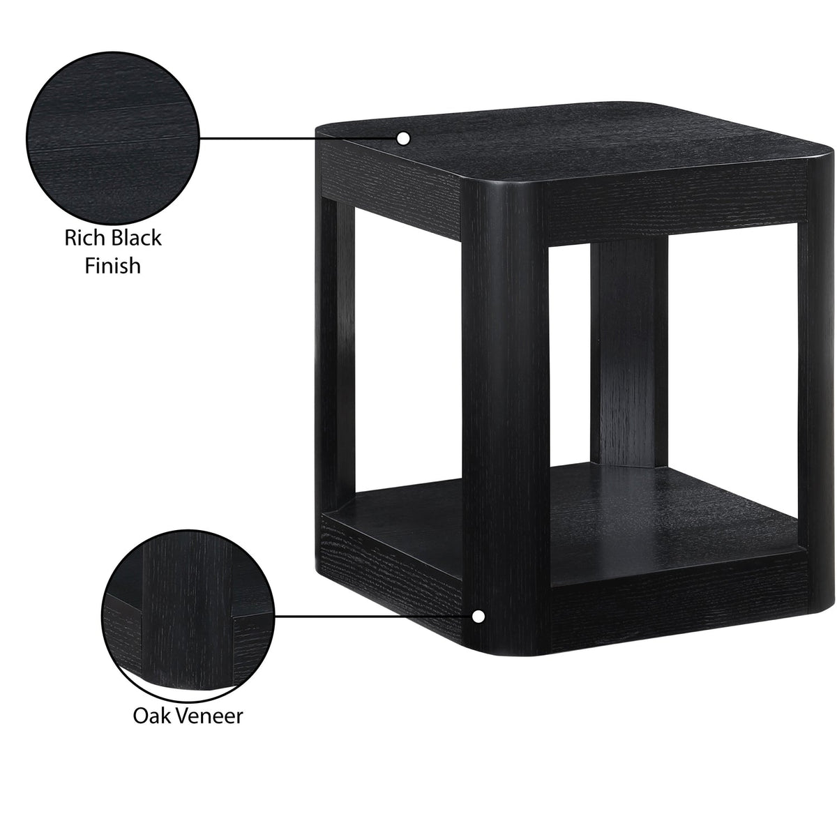 Reeves Black Solid Wood And Burl Veneer End Side Table Set of 2