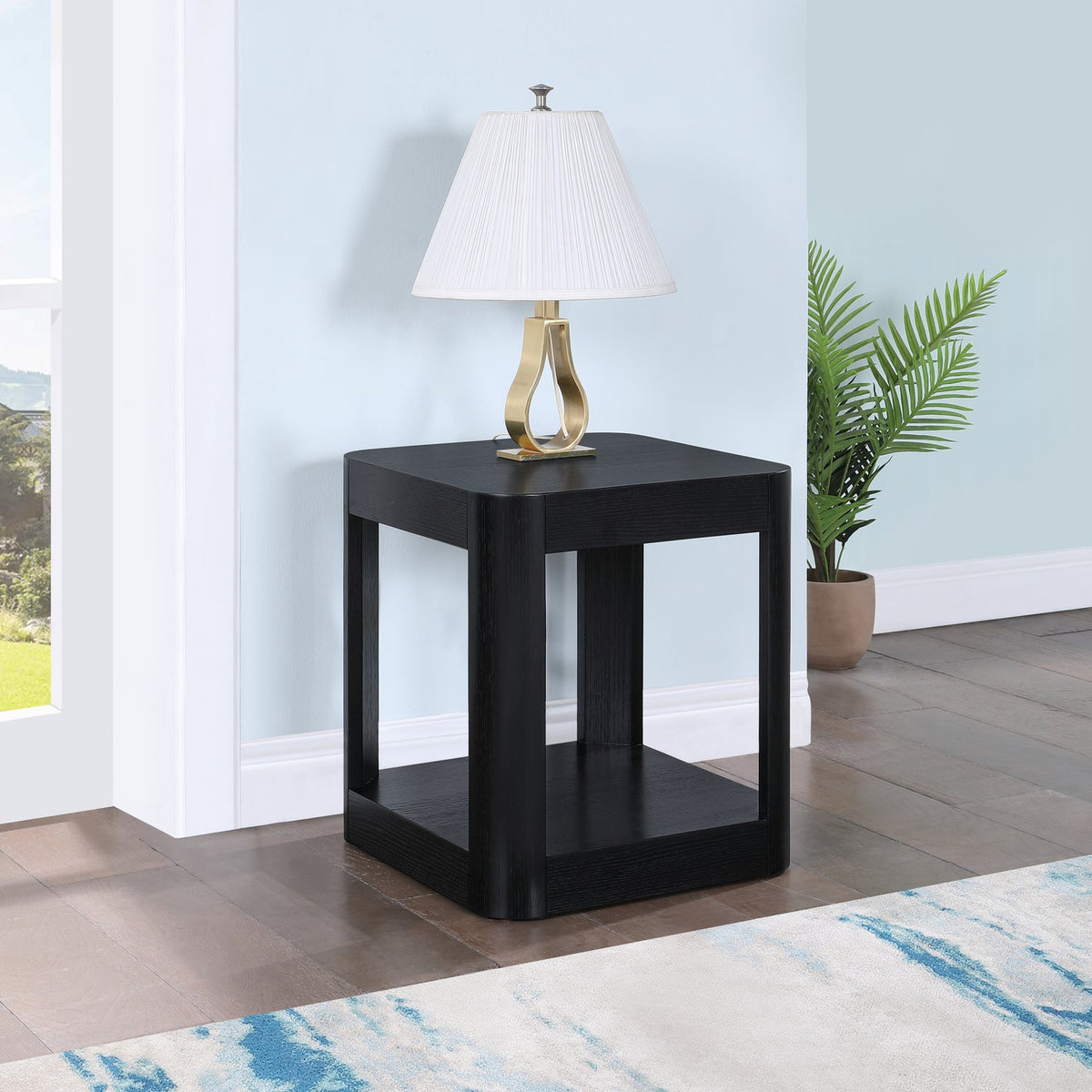 Reeves Black Solid Wood And Burl Veneer End Side Table Set of 2