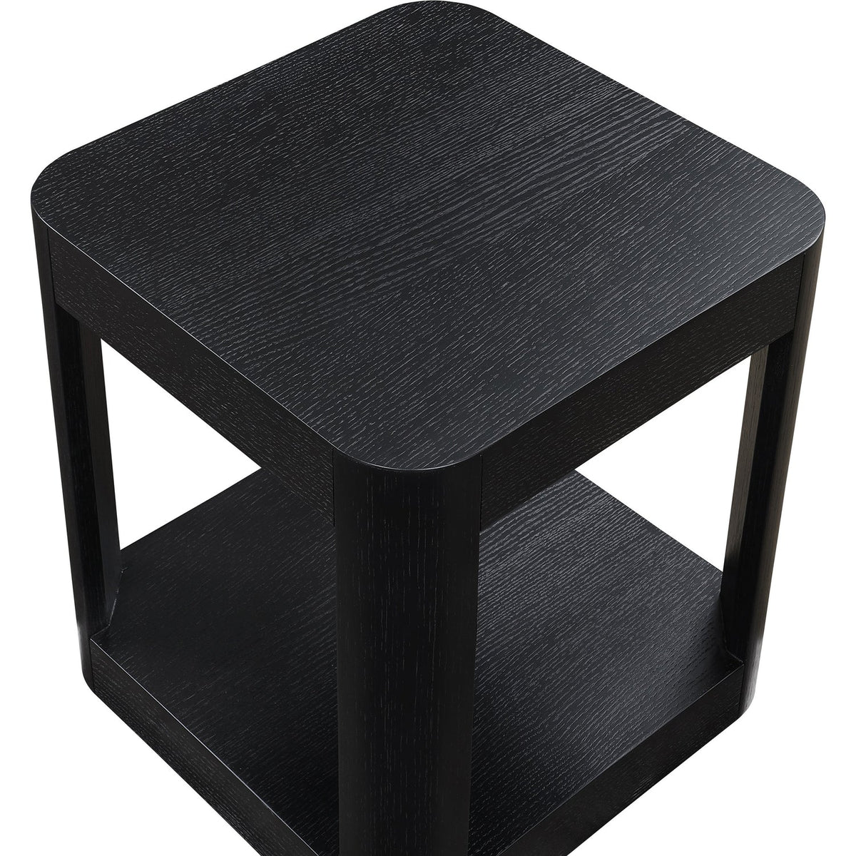 Reeves Black Solid Wood And Burl Veneer End Side Table Set of 2