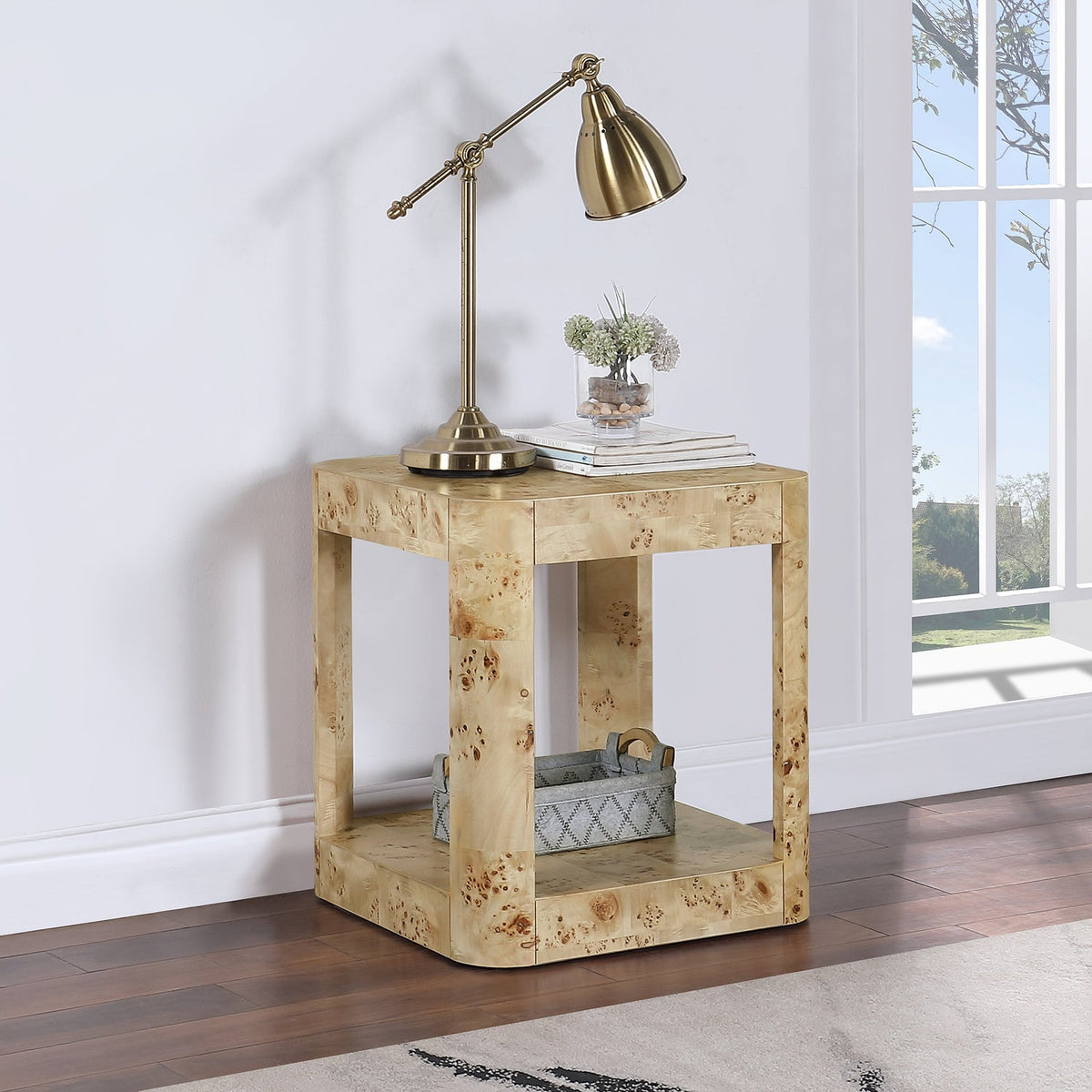 Reeves Natural Solid Wood And Burl Veneer End Side Table Set of 2