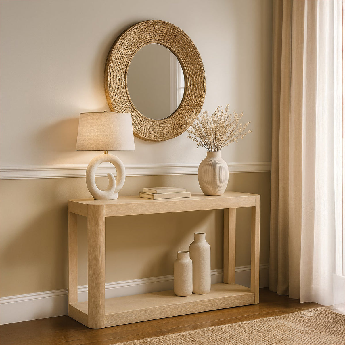 Reeves Natural Solid Wood And Burl Veneer Console Table