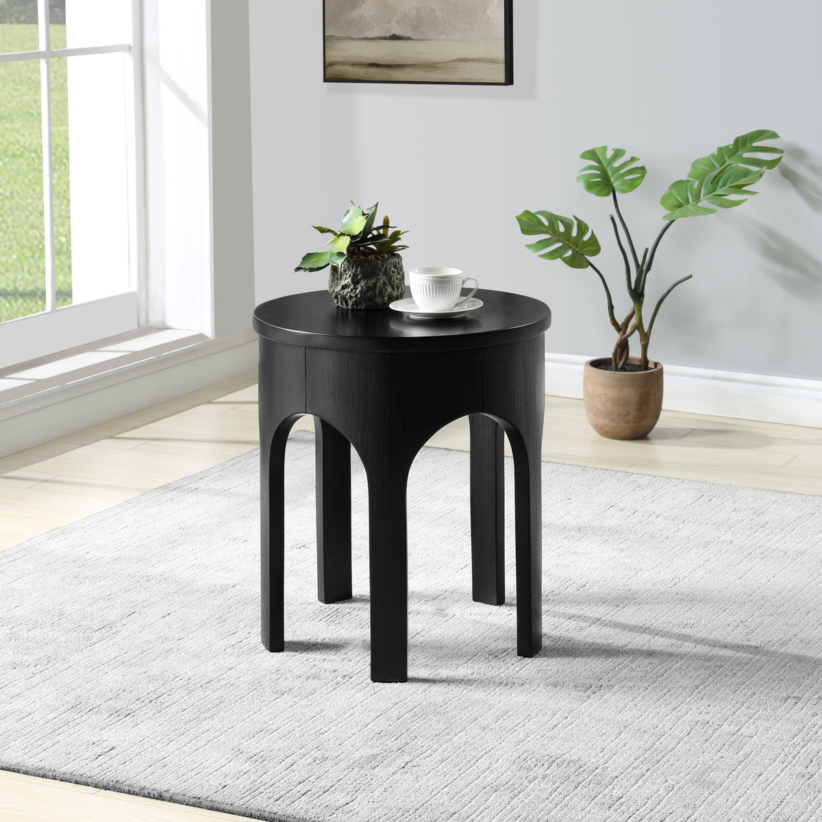 Westfield Black Solid Wood And Oak Veneer End Side Table Set of 2