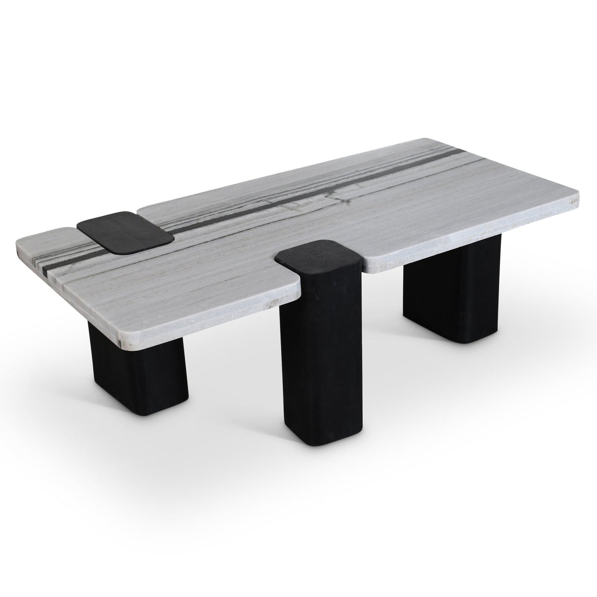 Ravenna Panda Genuine Marble Top And Oak Wood Base Coffee Table in panda marble on black oak base, primary product view