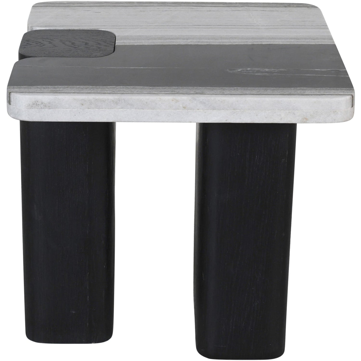 Ravenna Panda Genuine Marble Top And Oak Wood Base End Side Table Set of 2