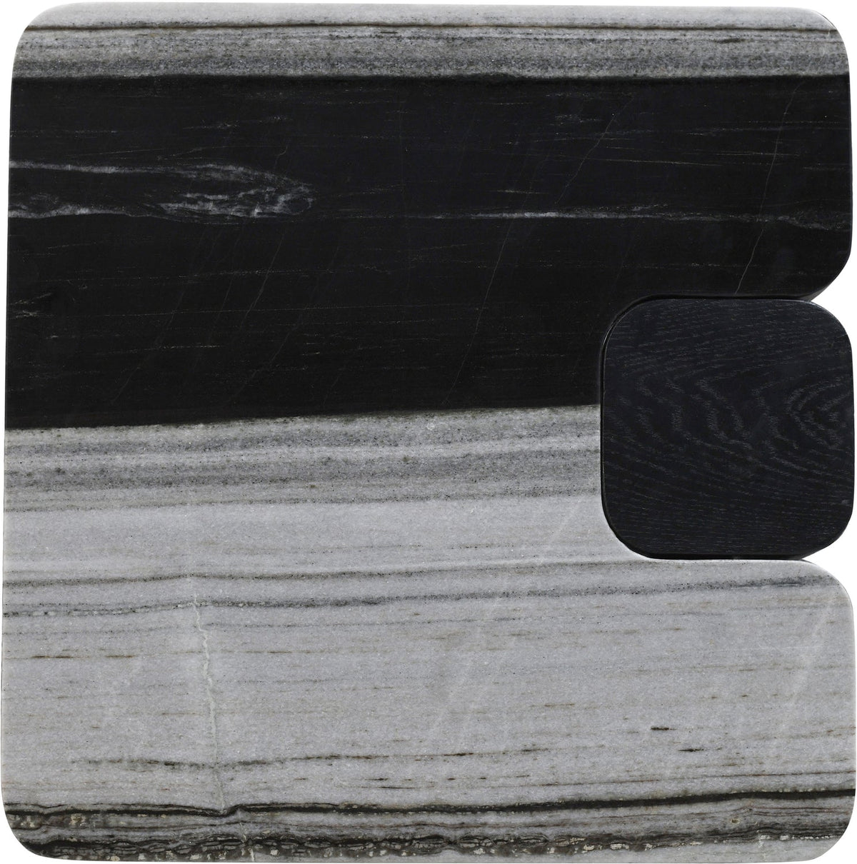 Ravenna Panda Genuine Marble Top And Oak Wood Base End Side Table Set of 2