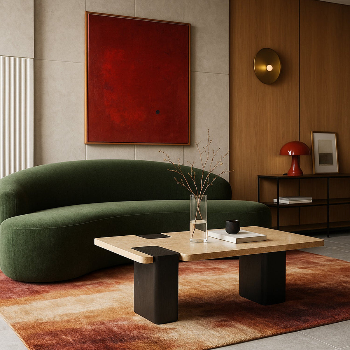 Ravenna Natural Genuine Travertine Top And Oak Wood Base Coffee Table