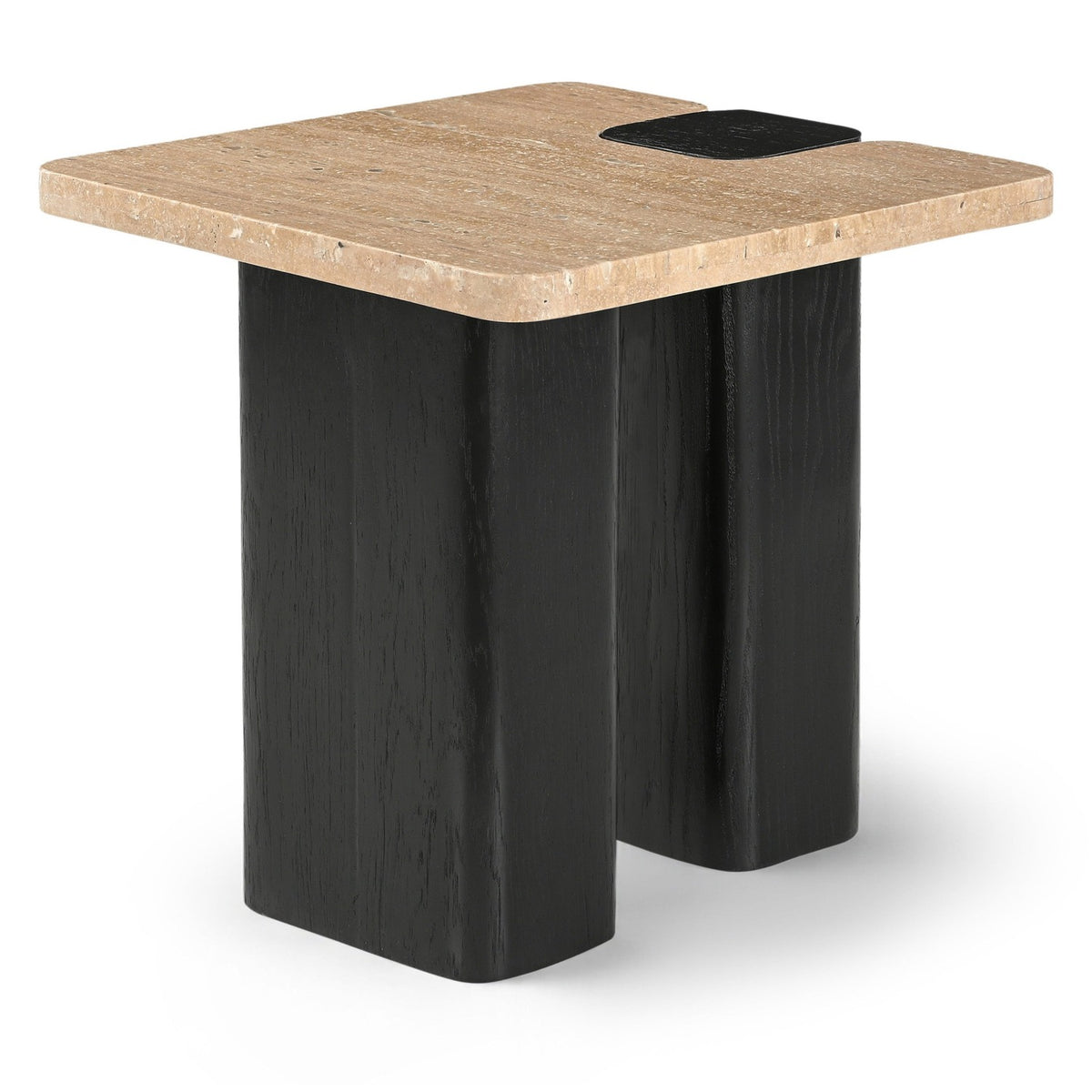 Ravenna Natural Genuine Travertine Top And Oak Wood Base End / Side Table in travertine, black oak, primary product view