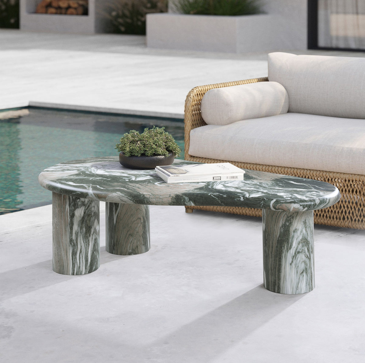 Sassari Green Marble Finish Concrete Indoor/Outdoor Coffee Table