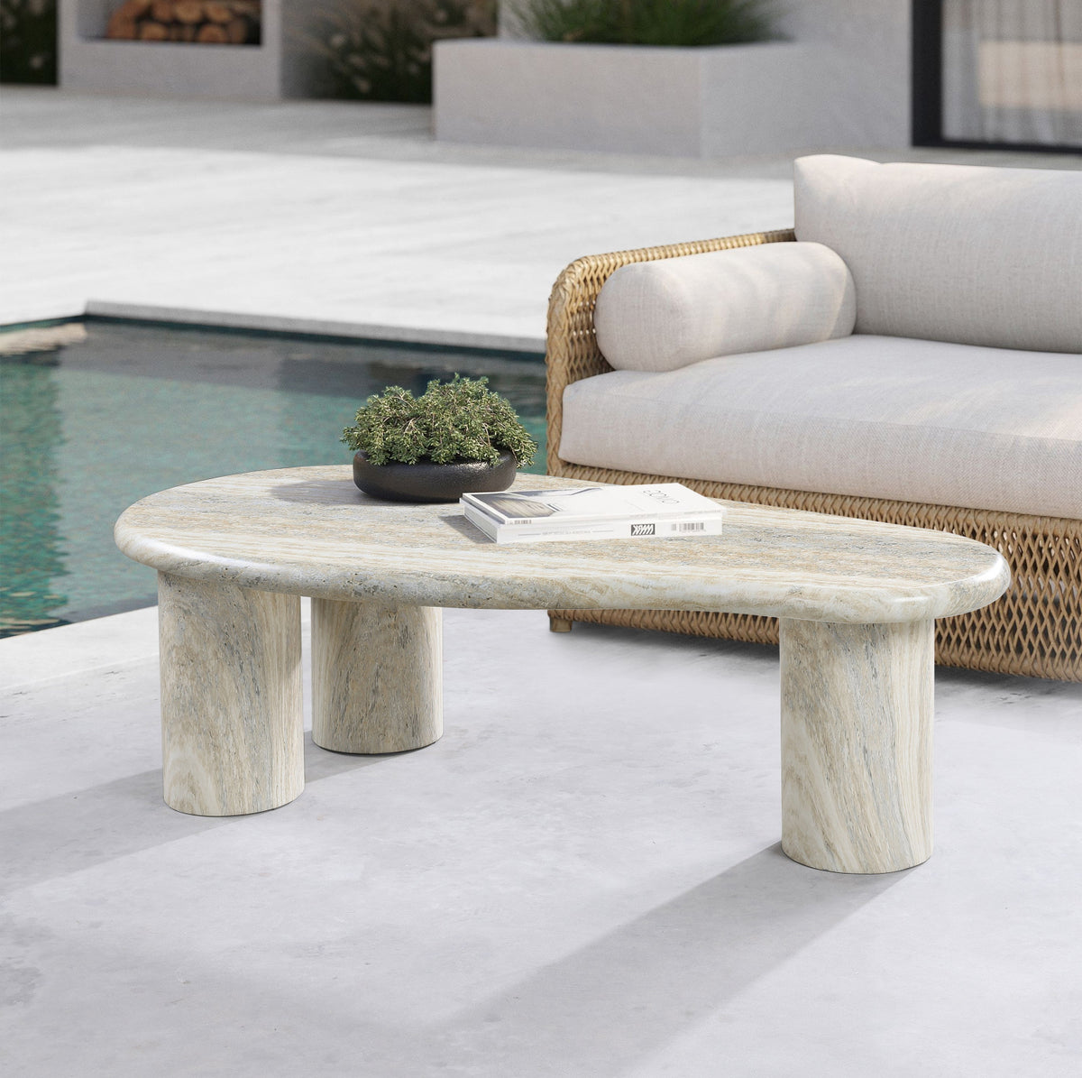 Sassari Natural Travertine Finish Concrete Indoor/Outdoor Coffee Table