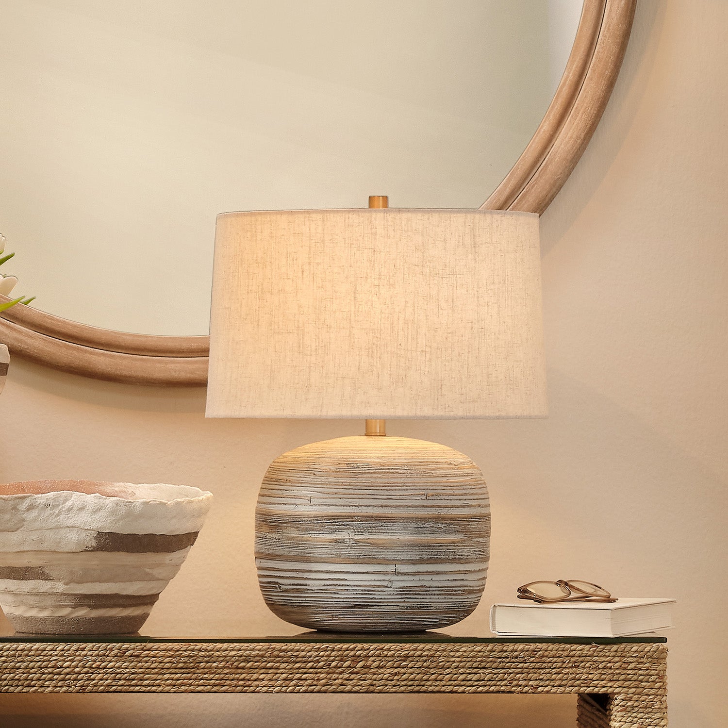 Jamie Young Cocoon White White Washed Bamboo Table Lamp