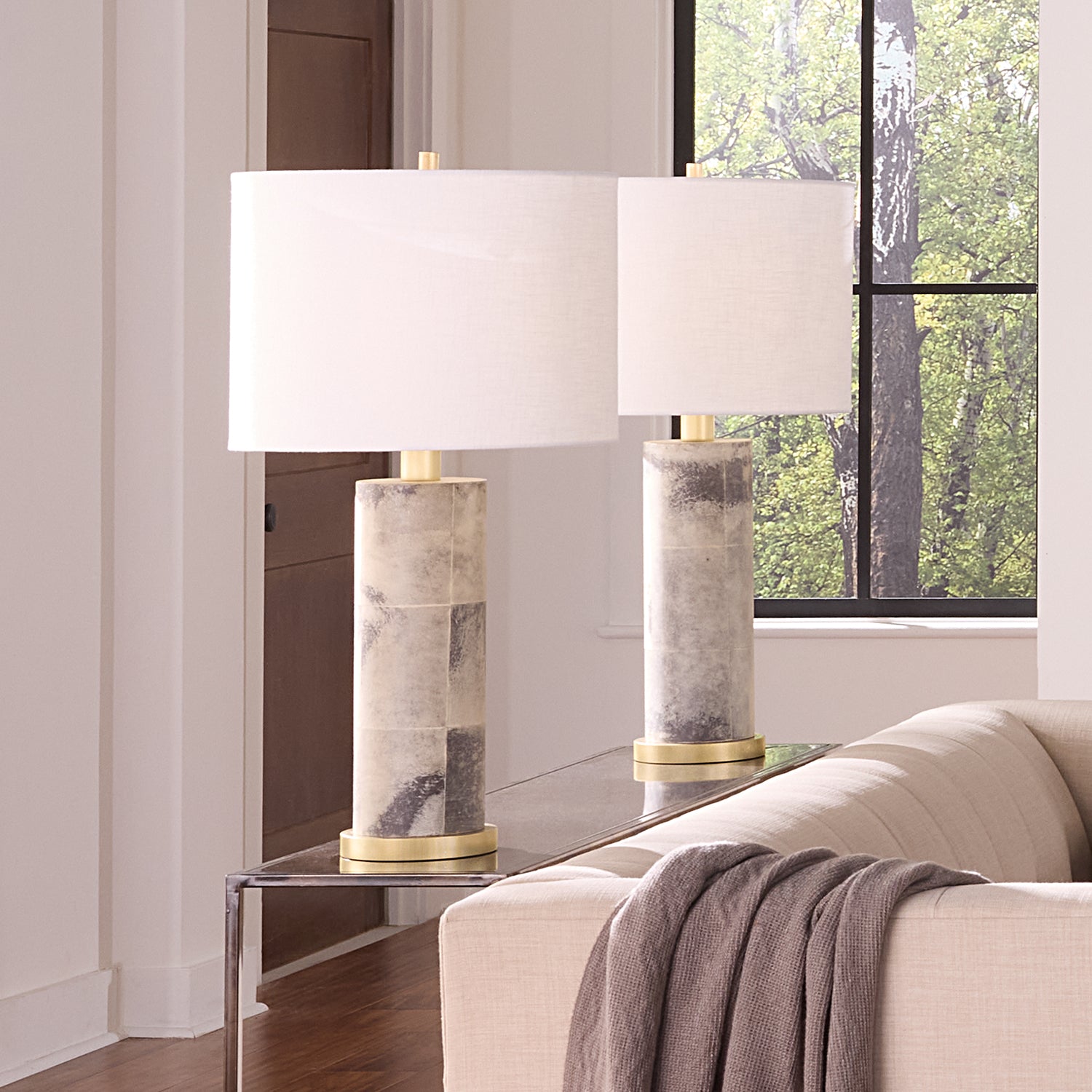 Jamie Young Rivet Grey Vellum Table Lamp