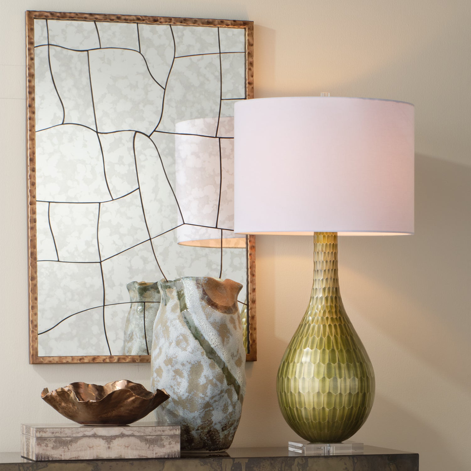 Jamie Young Serpentine Chartreuse Etched Glass Table Lamp