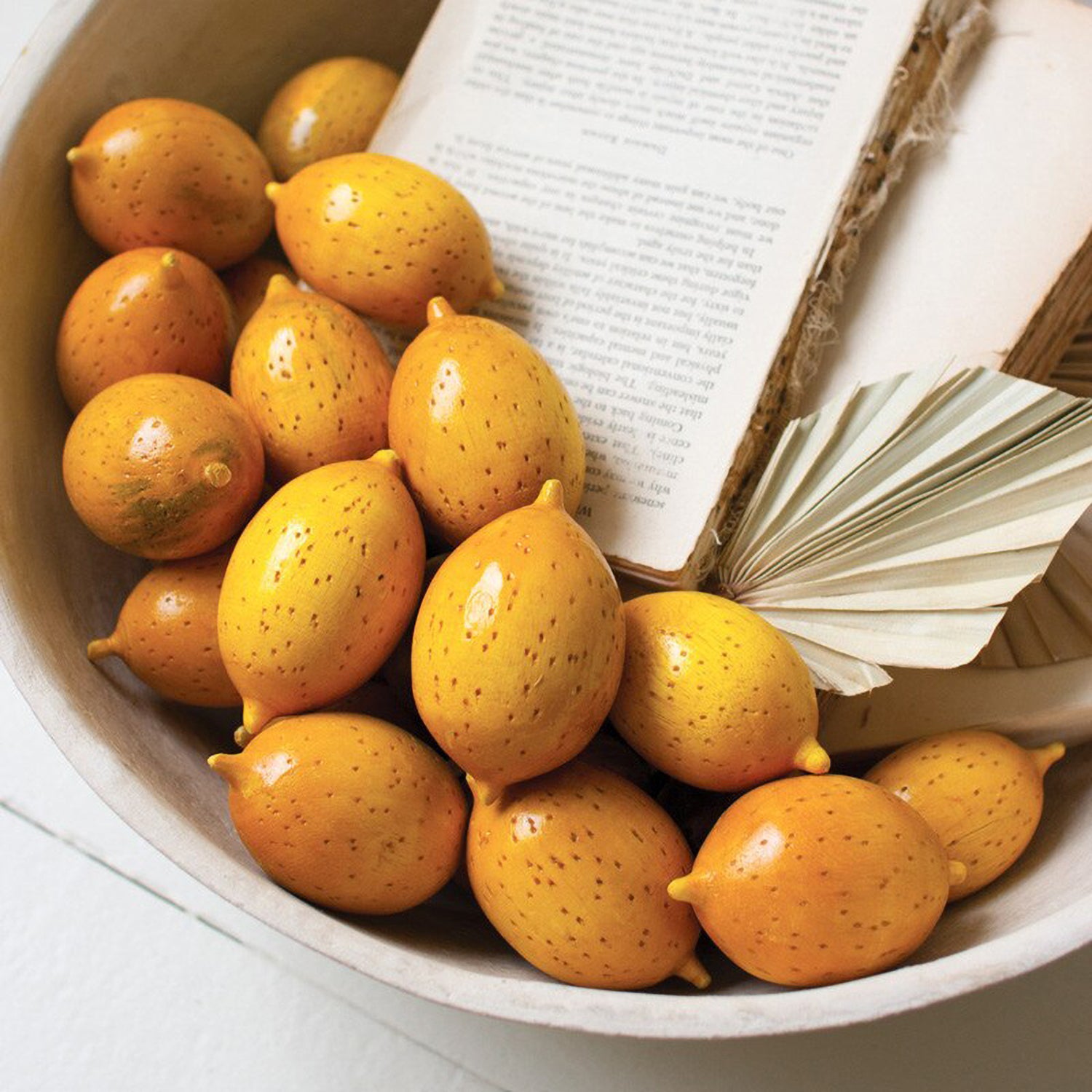 One Dozen Hand-Carved Wooden Lemons Set