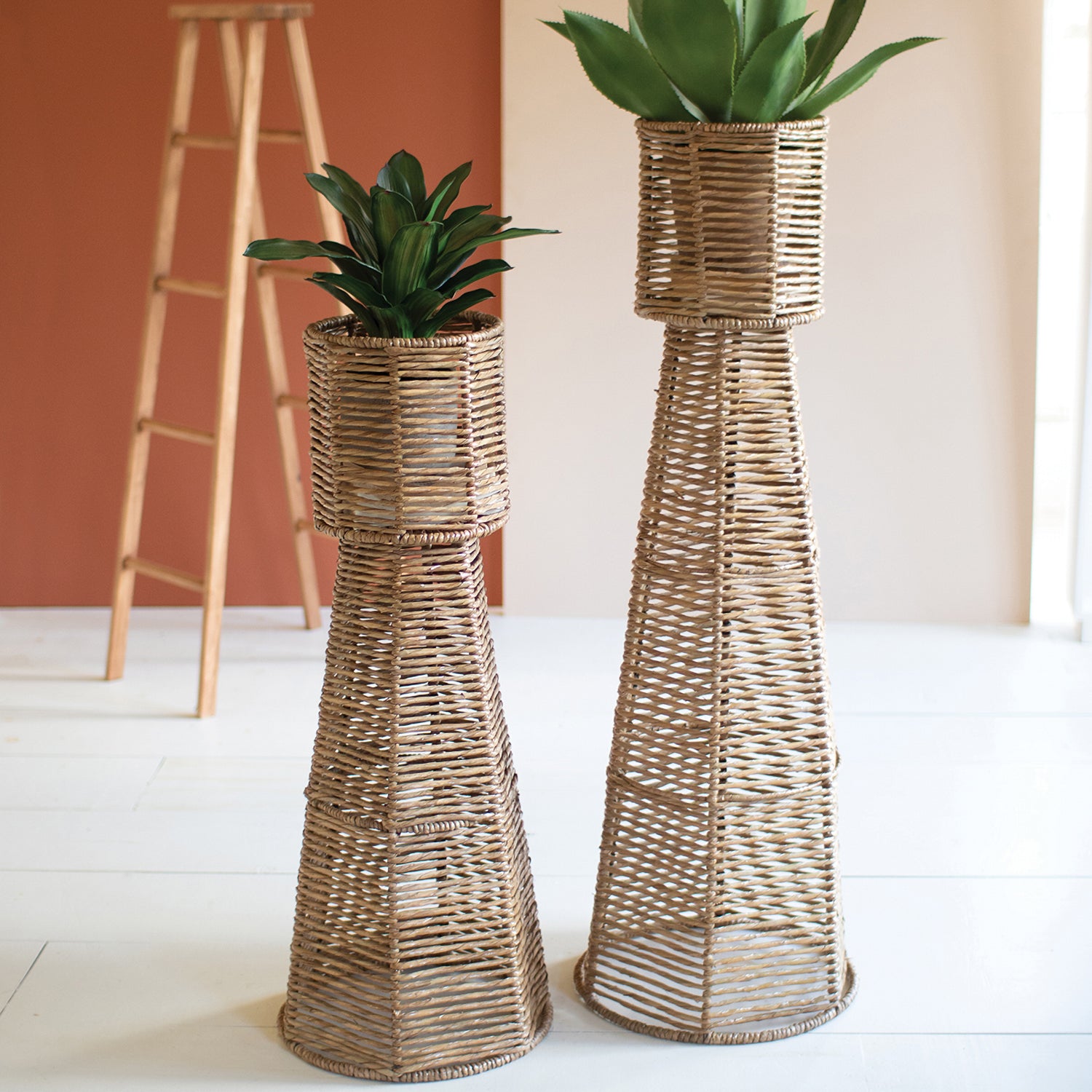 Seagrass & Iron Tower Planter Set of 2