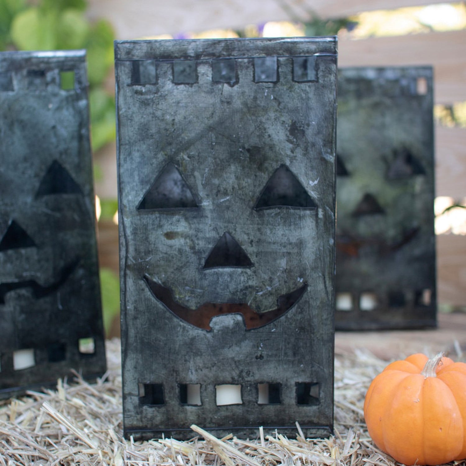 Tin Bag Jack-O-Lantern Luminary Set of 6