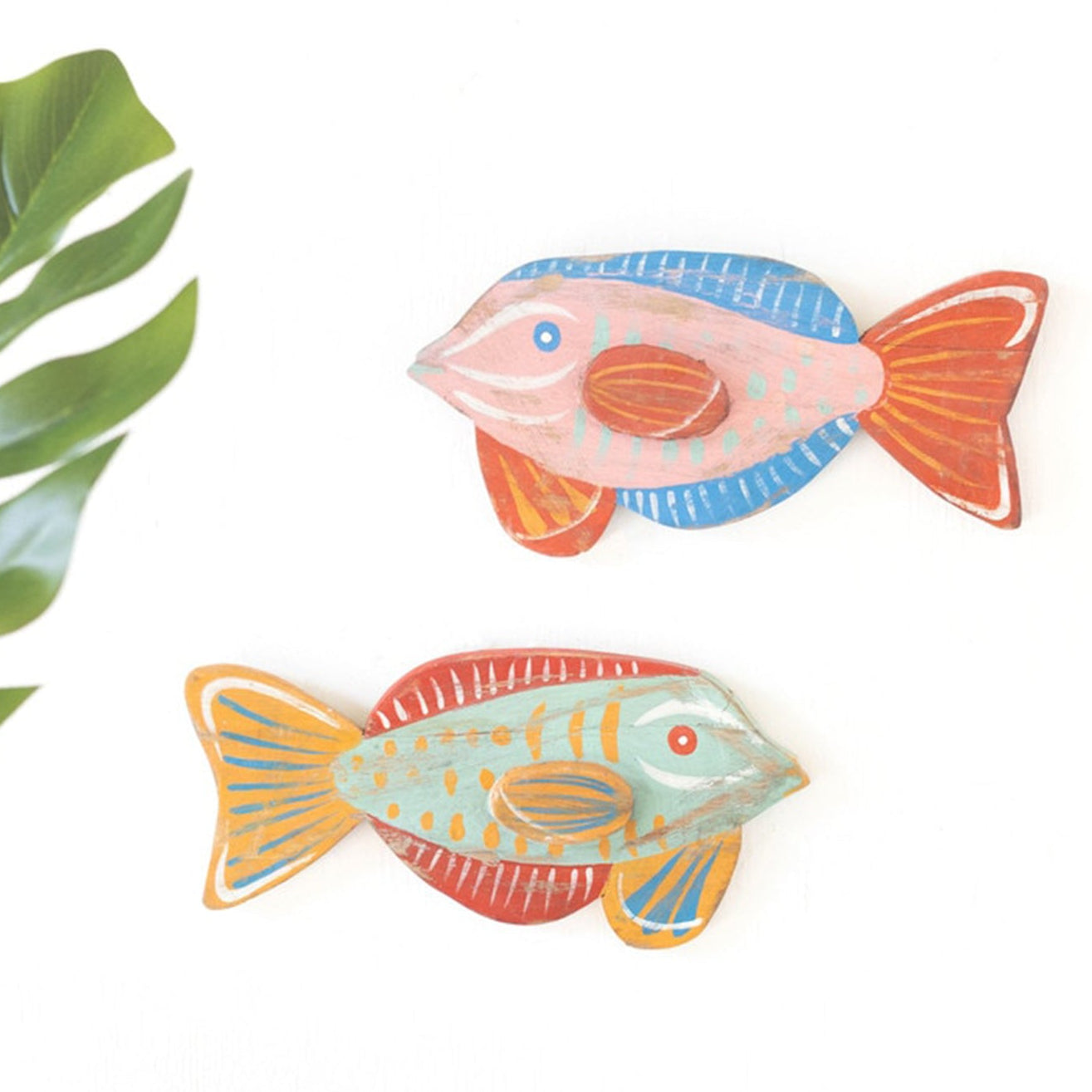 Colorful Wood Fish Wall Art Set of 2