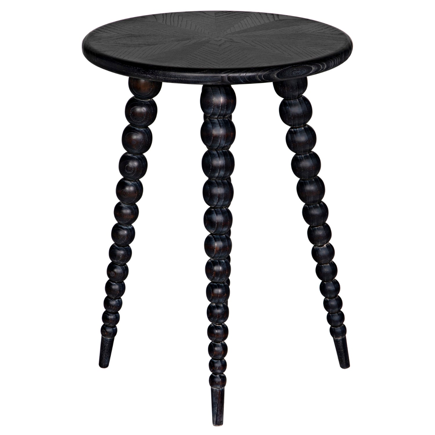 Noir Rebecca side table in Cinder Black mindi wood, material and finish detail close-up