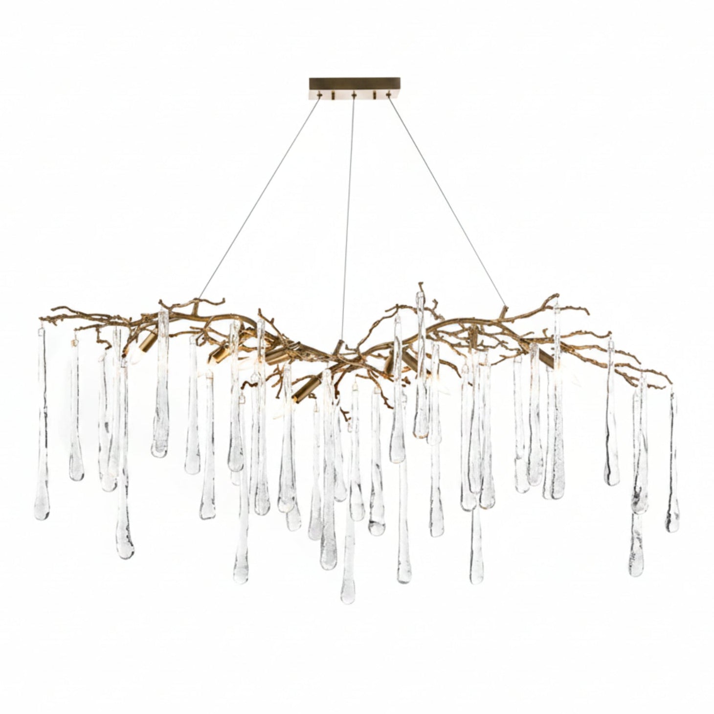 John Richard Brass and Glass Teardrop Nine-Light Chandelier