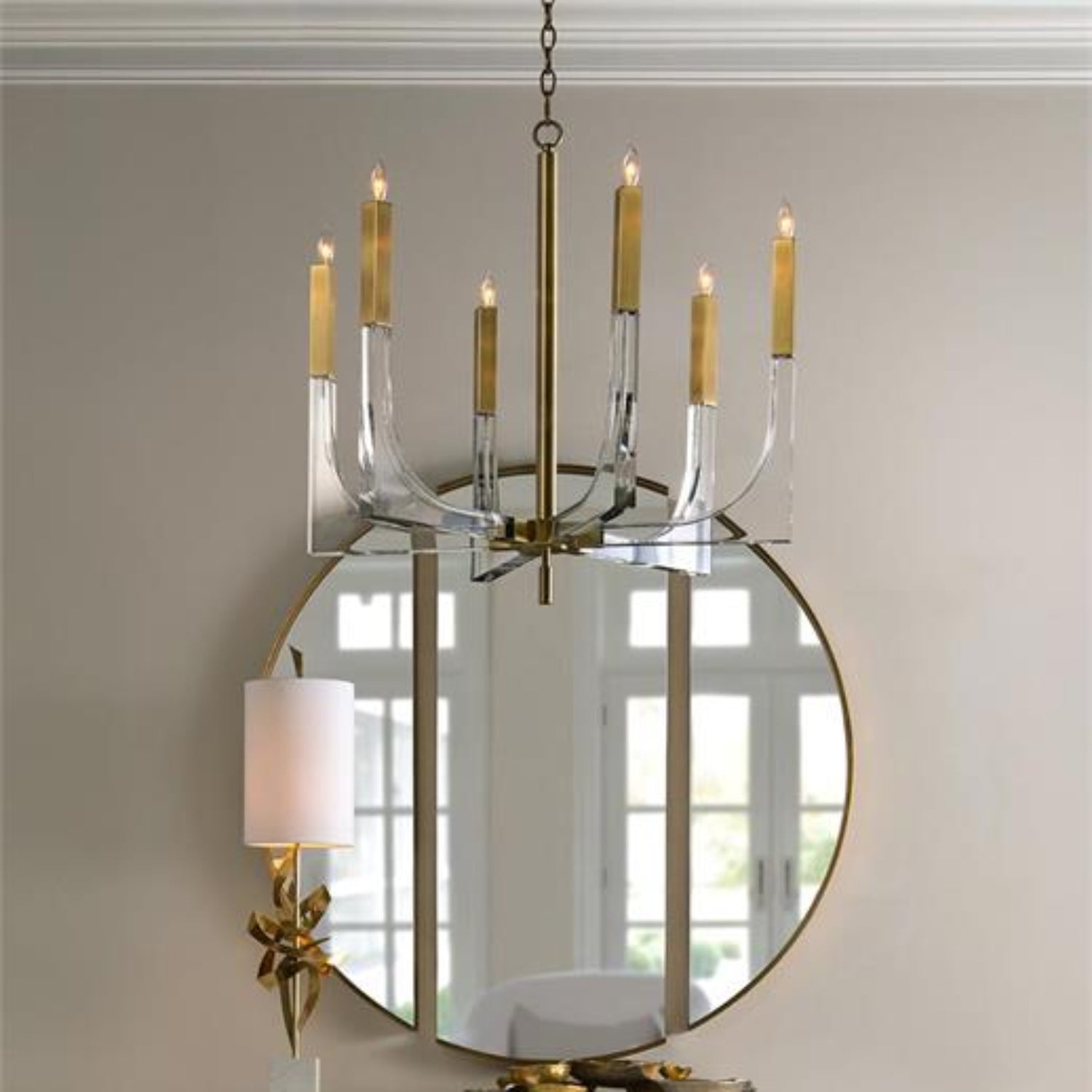 John Richard Acrylic and Brass Six-Light Small Chandelier