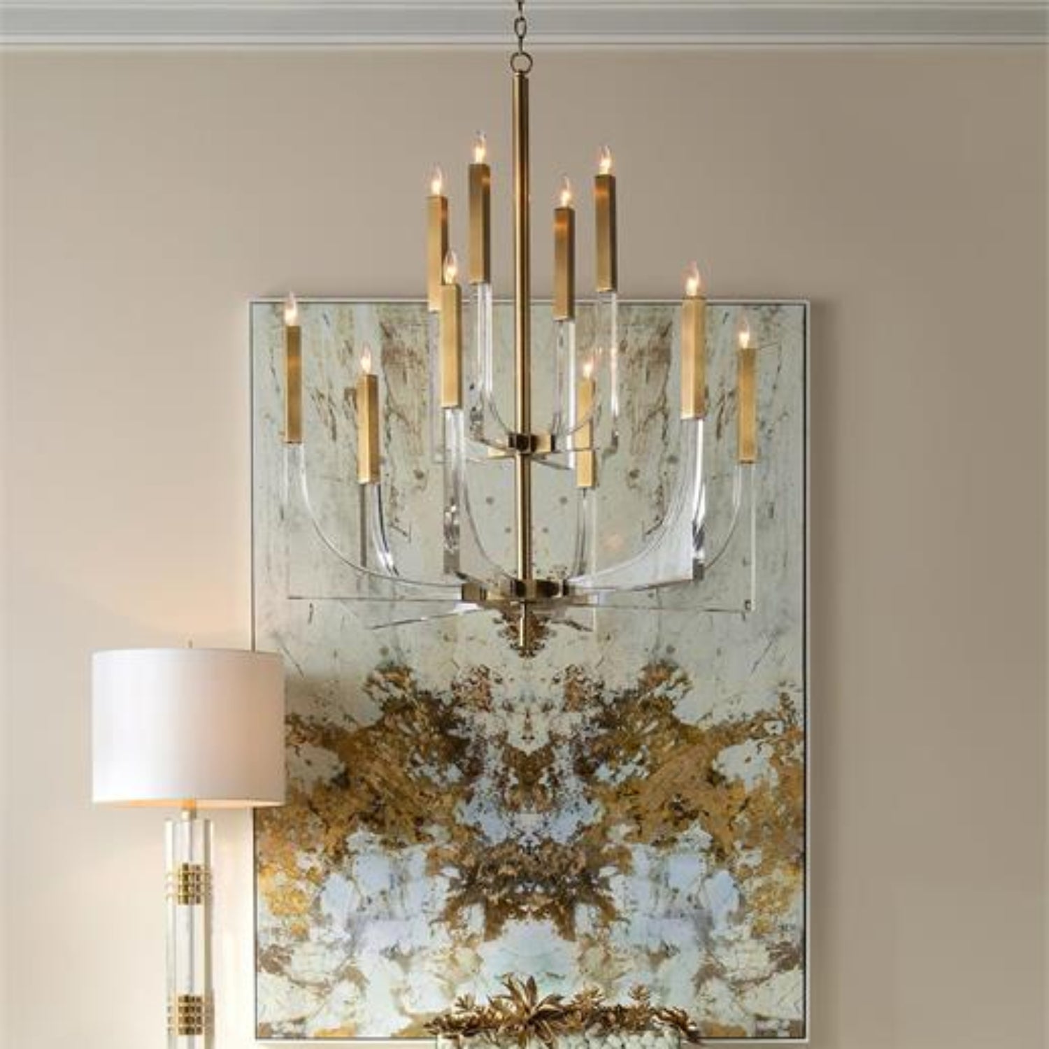 John Richard Acrylic and Brass Ten-Light Chandelier