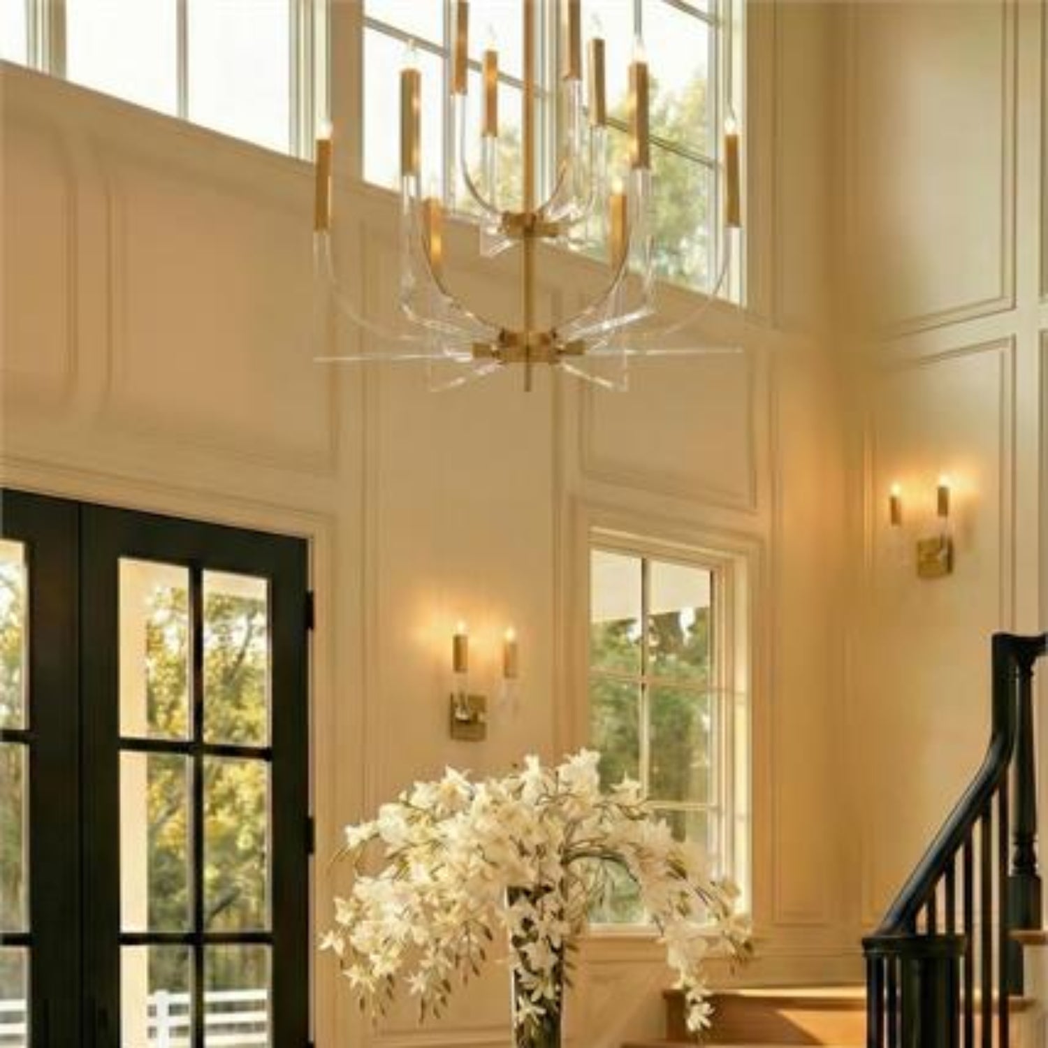 John Richard Acrylic and Brass Ten-Light Chandelier