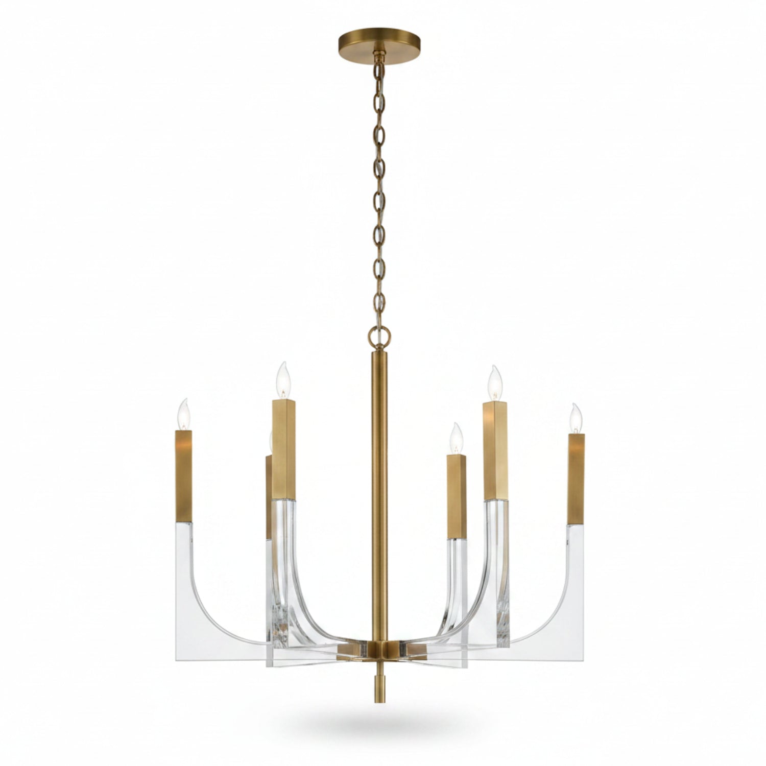John Richard Acrylic and Brass Six-Light Large Chandelier