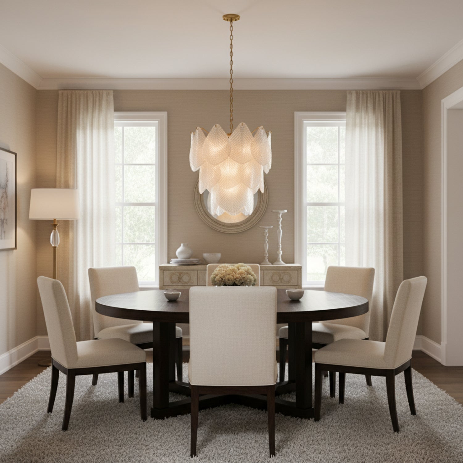 John Richard Frosted Glass Nine-Light Chandelier