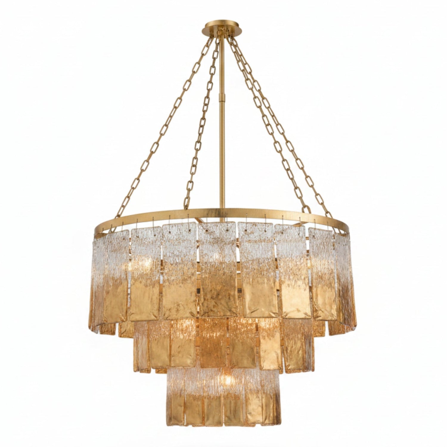 John Richard Twilight Gold Sixteen-Light Slumped Glass Chandelier