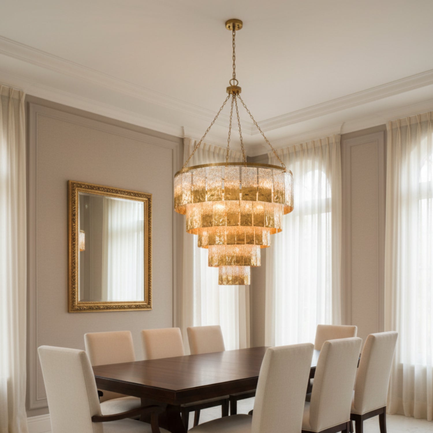 John Richard Twilight Gold Twenty-four-Light Slumped Glass Chandelier