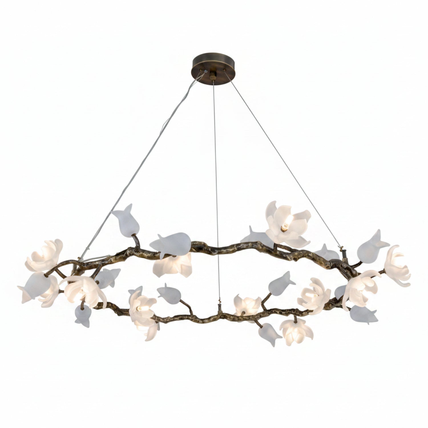 John Richard Churippu Magnolia & Tulip Glass Bronze Twelve-Light Halo Chandelier