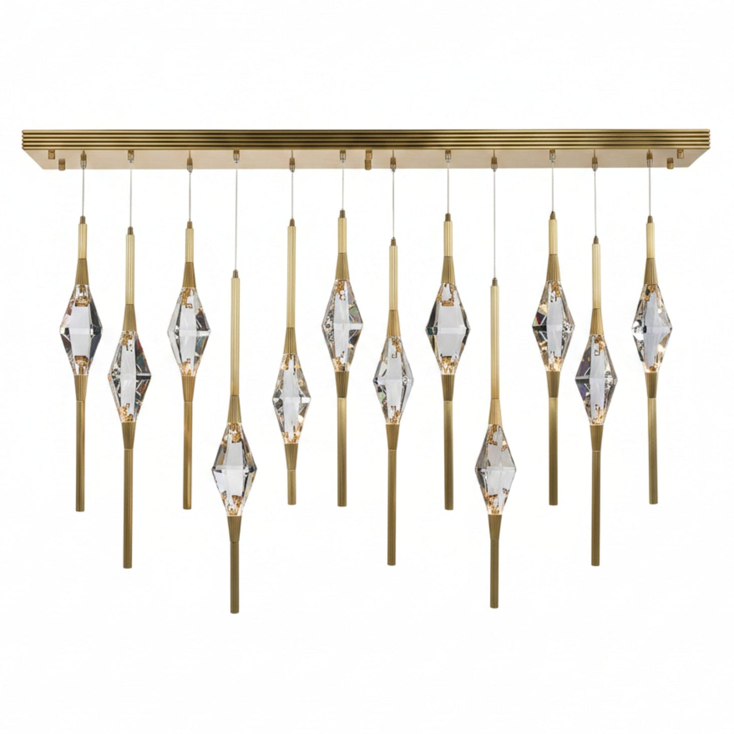 John Richard Sprezzatura Twelve-Light Horizontal Chandelier — crafted from Metal, Brass, Glass, Crystal
