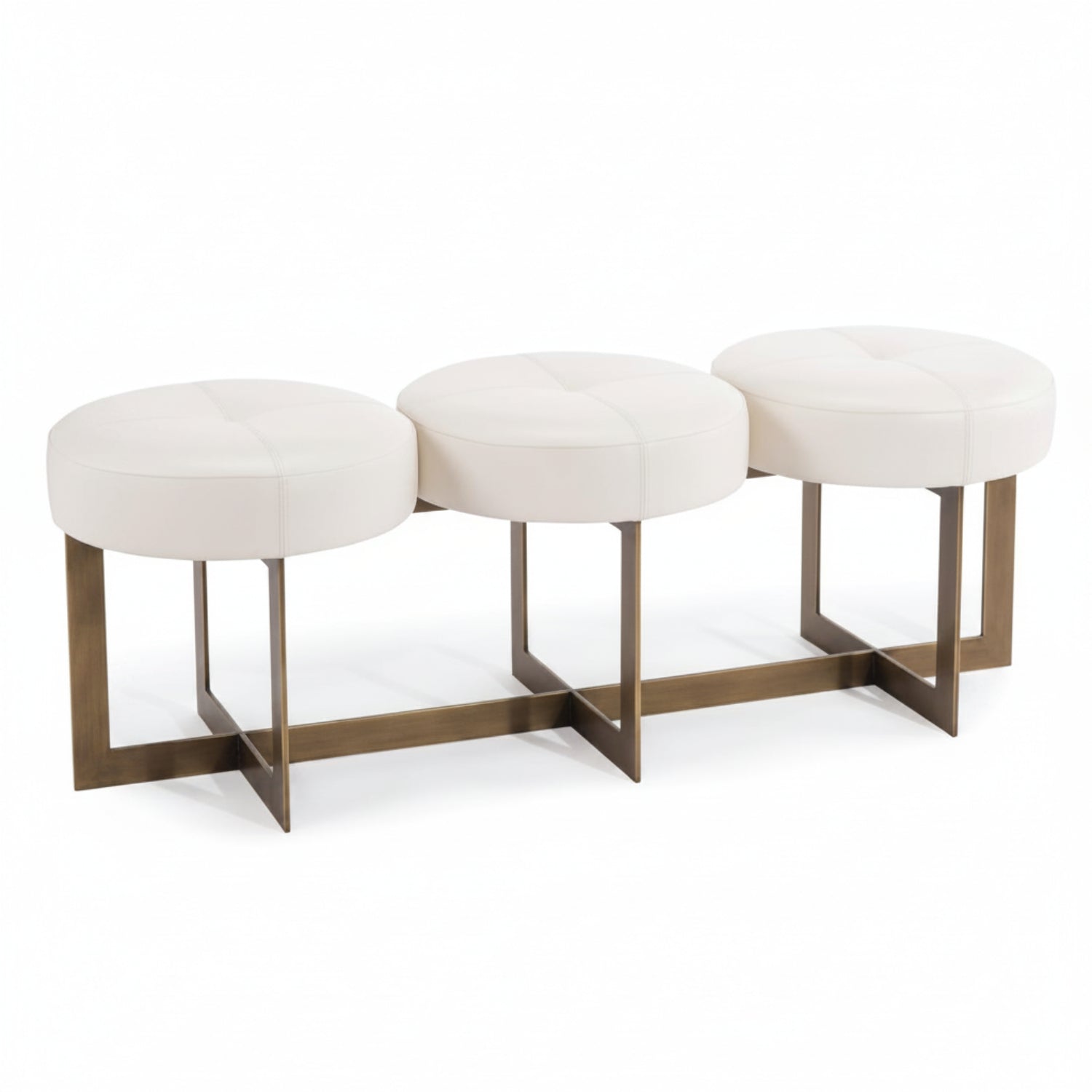 John Richard White Leather Button Bench