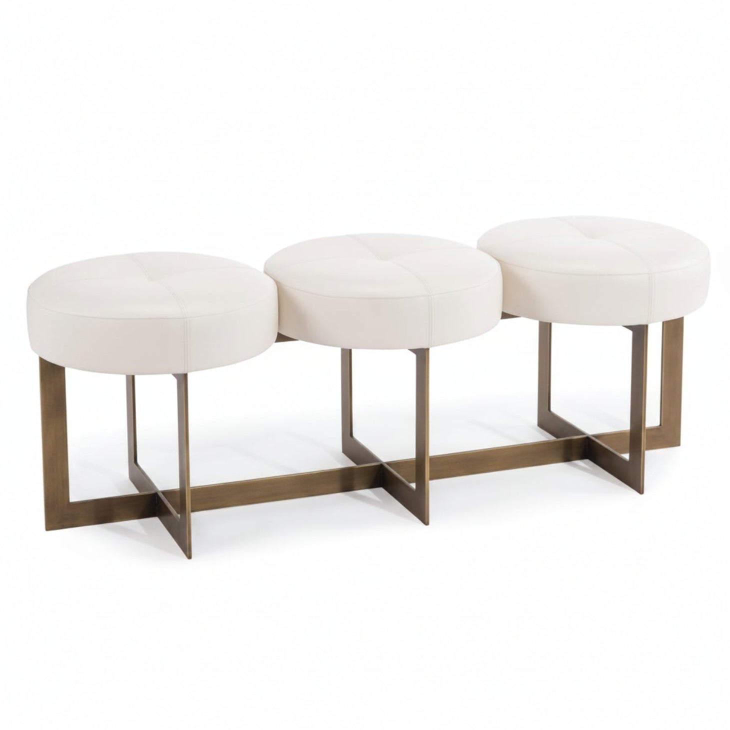 White Leather Button Bench
