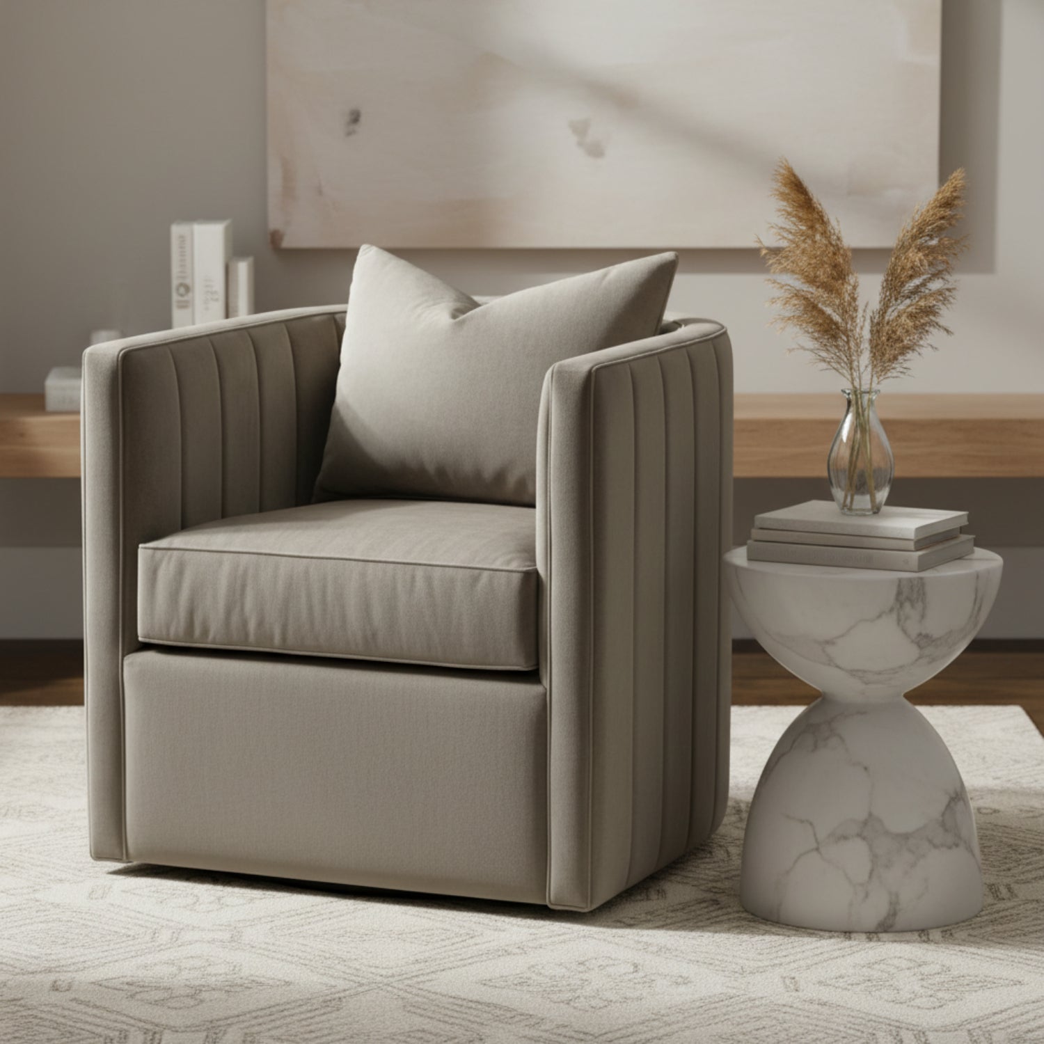 John Richard Giacosa Taupe Velvet Swivel Club Chair