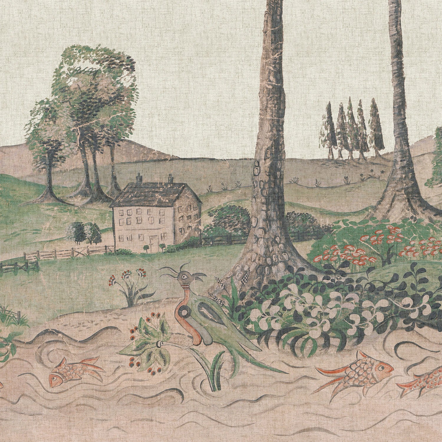 Andrew Martin x Kravet Couture Mythical Land Linen Flax Wallpaper